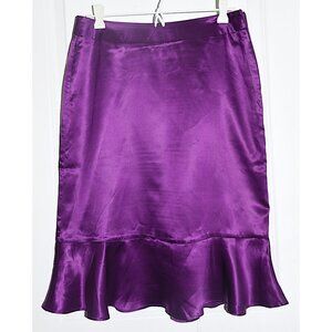 Unworn The Limited Magenta Silk Flounce-Hem Midi Skirt (zipper broken)